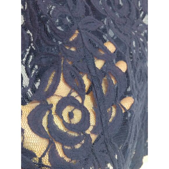 Chicos Navy Lace Moto Jacket Front Zip Up Long Sleeve Collar Sheer Feminine Sz 2 - Picture 10 of 13